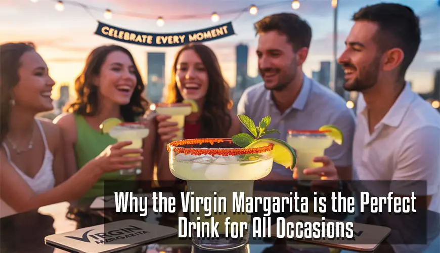 Frozen virgin margarita mocktail in salt-rimmed glass with lime wedge garnish, ice crystals visible, refreshing summer drink